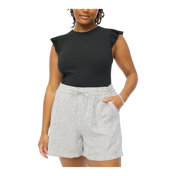 NWT! J. Crew Black & White Striped Linen-Blend Drawstring Shorts. Size 2X. - Picture 4 of 9